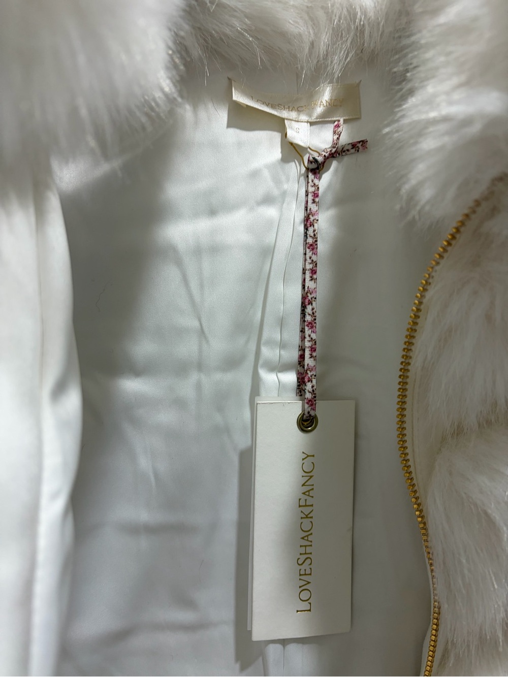 LoveShackFancy White Plush Faux Fur Cropped Jacket - Picture 3 of 5